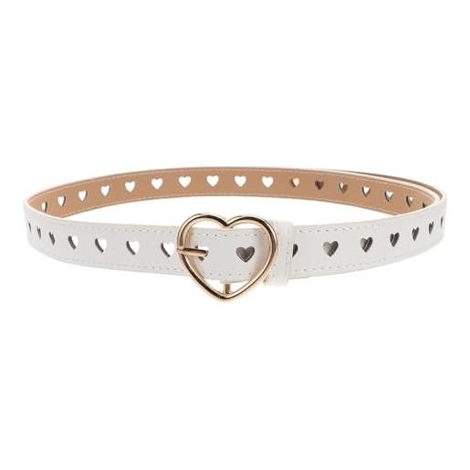 minkissy cintura a cuore cintura in pelle bianca per donna fibbia a cuore regolabile cinturino sottile alla moda per jeans vestiti pantaloni casual