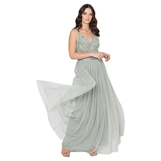 Maya Deluxe ladies womens maxi dress long length wedding guest bridesmaid prom summer evening gown v neck straps bow tie vestito per il ballo di fine anno, marina militare, 56 donna