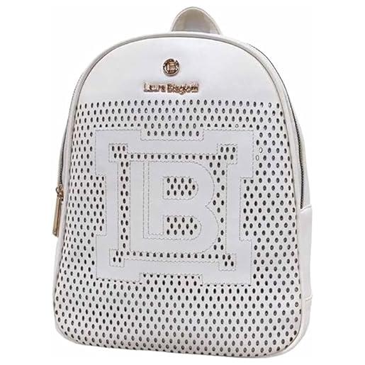 Laura Biagiotti borsa zaino donna in pelle sintetica frontale traforato tracolla regolabile dimensioni: 36 x 26 x 13 cm. Art. Lb24s-117-3 linea embark marchio (bianco)