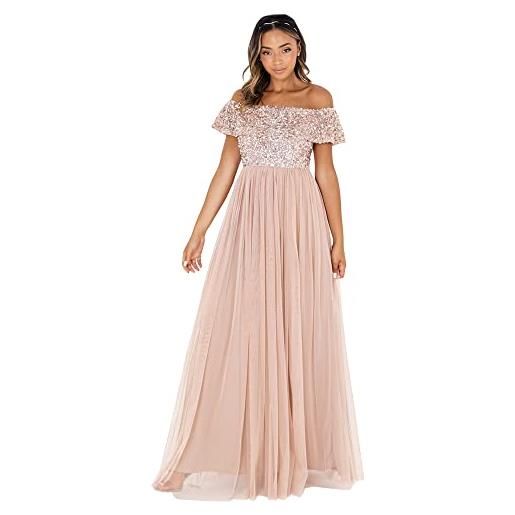 Maya Deluxe maxi abito maya bardot vestito per damigella d'onore, moody lilla, 48 donna