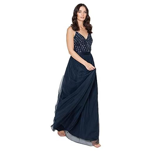 Maya Deluxe maxi abito maya senza maniche a righe impreziosito vestito per il ballo di fine anno, marina militare, 50 donna