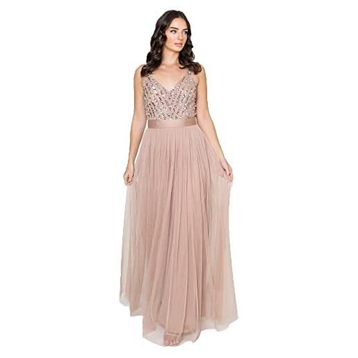 Maya Deluxe maxi abito maya senza maniche a righe impreziosito vestito per il ballo di fine anno, tortora blush, 48 donna