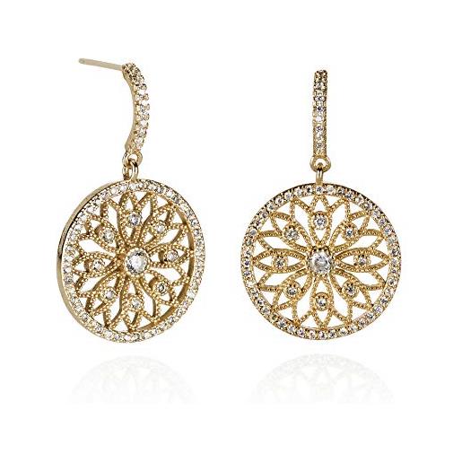 Namana Orecchini Pendenti Rotondi Mandala In Oro Rosa Con Zirconi - Gioielli Donna Eleganti In Filigrana - 3
