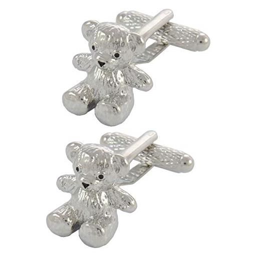 COLLAR AND CUFFS LONDON gemelli camicia uomo argento colorato - con scatola - orsacchiotto di peluche - ottone - animale giocattolo coccolone genitore - un paio