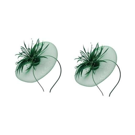 Veemoon fascinator elegante con e rete per feste - matrimoni e cocktail - cappello da derby in stile vintage per donne nero e verde scuro accessorio di moda per