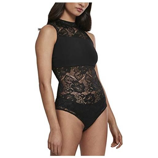 Urban classics body donna in pizzo, top in pizzo sexy smanicato per donna, collo a lupetto, body colore nero, taglia xs