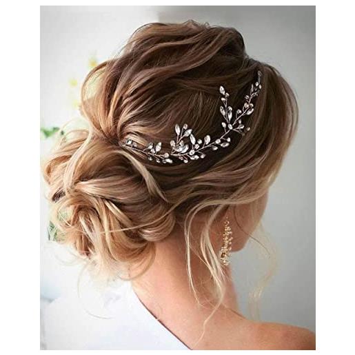 Wedity sposa sposa strass capelli vite fascia argento nuziale foglia capelli pezzo accessori per capelli feste per donne e ragazze