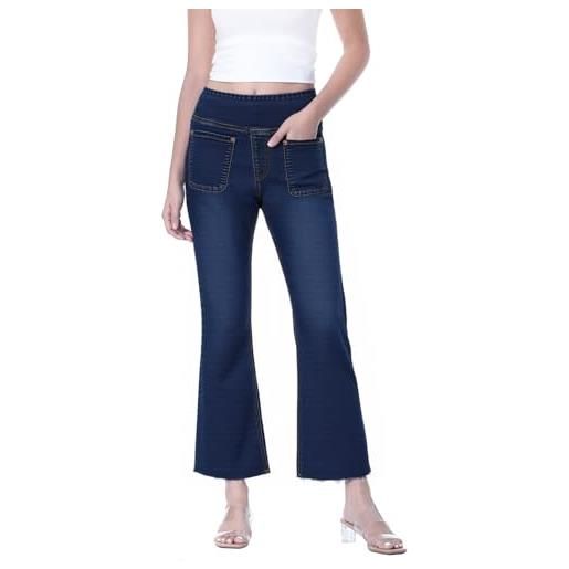 Chasehot jeans donna, vintage pantaloni donna palazzo vita alta jeans a zampa elastico curvy straight ankle con tasche estivi, indaco scuro-m