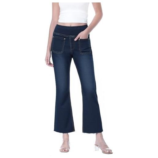 Chasehot jeans donna, vintage pantaloni donna palazzo vita alta jeans a zampa elastico curvy straight ankle con tasche estivi, indaco scuro usurato-l