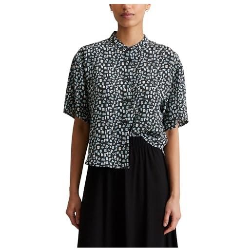 Marc O'Polo marc oߴpolo denim donna camicia a maniche corte con colletto alla coreana cropped, multicolore (light blue multi 05), s