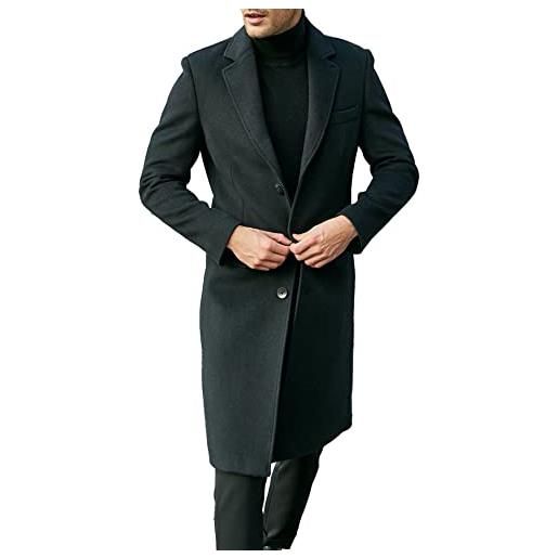 ECDAHICC trench casual da uomo vestibilità ampia colletto dentellato giacca lunga cappotto invernale monopetto pisello, nero , xxl
