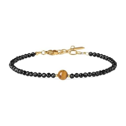 Lilbitty Bracciale in tormalina, con pietre preziose, da uomo e da donna, in tormalina con perle di Lan Shoushan, in acciaio inox, per un'eleganza elegante