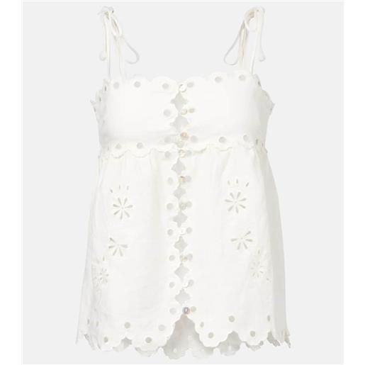 Farm Rio top in lino con cut-out ricamato