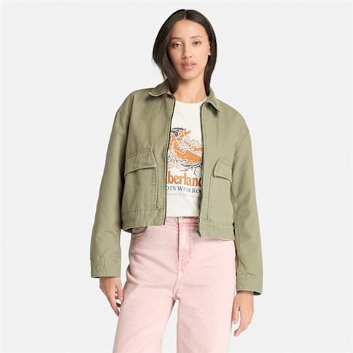 Timberland - giacca bomber in tela effetto lavato strafford da donna in verde, donna, verde, taglia: l