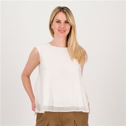W.I.T.A. blusa smanicata in lyocell con strass e fondo asimmetrico