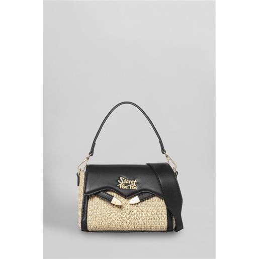 Secret Pon Pon borsa a spalla quira raffia xsmall in pelle nera
