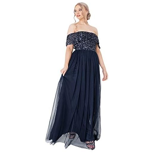 Maya Deluxe maxi abito maya bardot vestito per damigella d'onore, moody lilla, 54 donna