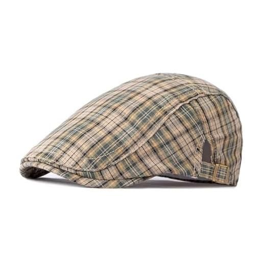 Wound coppola uomo cappelli scozzesi da uomo berretti estivi a spina di pesce berretto da strillone da donna vintage cappelli di edera piatti in cotone sottile berretto da golf, kaki, 55-60 cm