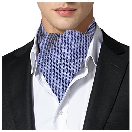 Remo Sartori - foulard uomo ascot doppia pala in seta azzurra fantasia spigata, made in italy, uomo