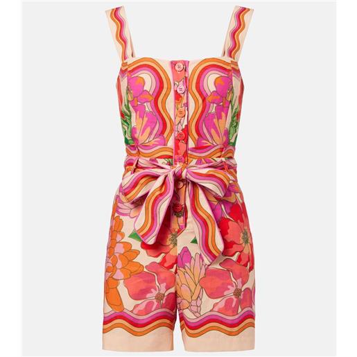 Farm Rio jumpsuit corta spring affair in lino con stampa
