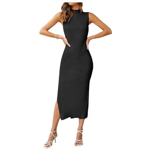 Generic abito da donna senza maniche in maglia a coste con spacco laterale - elegante abito a tubino attillato per le feste -nero-l