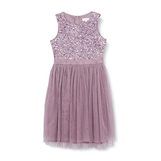 Maya Deluxe midi dress for girls sequins embellished party tutu bridesmaids wedding with belt bow vestito, lilla moody, 11-12 anni bambina