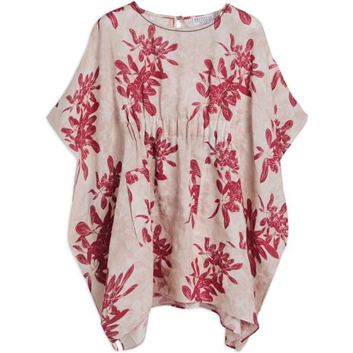 Brunello Cucinelli Kids poncho a fiori - rosa