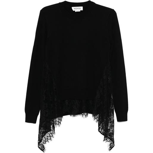 Monse maglione con inserti in pizzo - nero