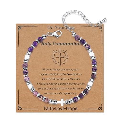 Toplstud regalo per la prima comunione per ragazze, braccialetti con croce per figlia, nipote, adolescenti, ragazze, braccialetti con croce in acciaio inossidabile, gioielli religiosi, regali per