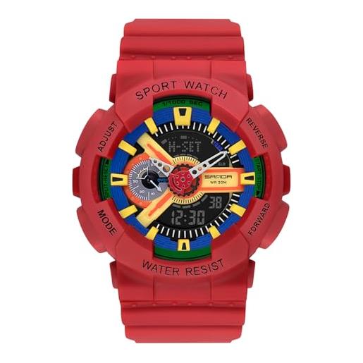 Generisch Orologio Da Polso Analogico Al Quarzo, Da Uomo, Di Lusso, Sportivo, A LED, Militare, Digitale, Impermeabile, Analogico, Per Bambini, In Plastica, Colore: Rosso, Misura Unica, Cinghia