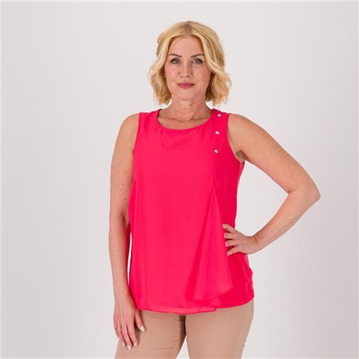 Nina Leonard canotta in chiffon con scollo tondo e bottoni gioiello