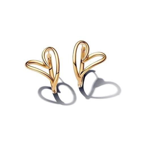 Pandora essence 263807c00 - orecchini a cerchio a forma di cuore organico in argento sterling con lega di metallo dorata, 24,5x25,9x19,7 mm, argento sterling, nessuna pietra preziosa