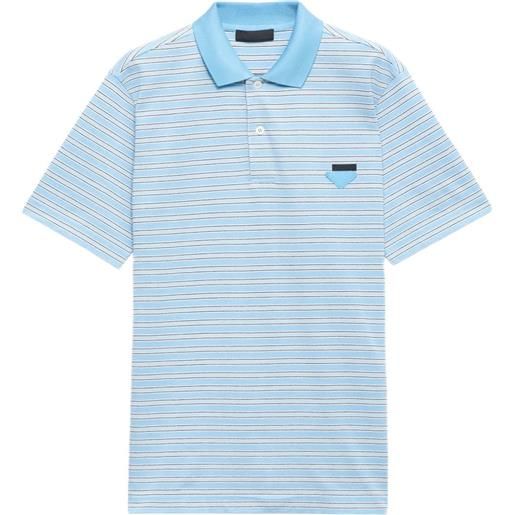 Prada polo in cotone con ricamo logo - blu