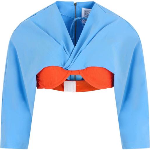 Rosie Assoulin top corto in popeline - blu