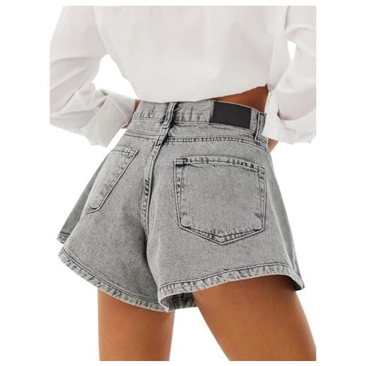 nicticsi pantaloncini in jeans da donna moda casual denim mini shorts con tasche e strappi pantalone corti di cowboy svasati comode retrò short sexy party night club disco a grigio s