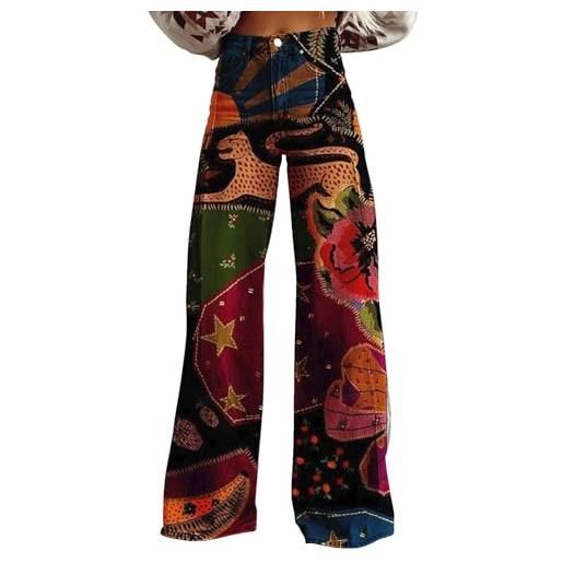 Generic pantaloni a pompa, da donna, luminosi, colorati, hippie, patchwork, pantaloni haremshose, pantaloni harem, festival bohémien, pantaloni estivi, leggeri, pantaloni hippie, nero , m