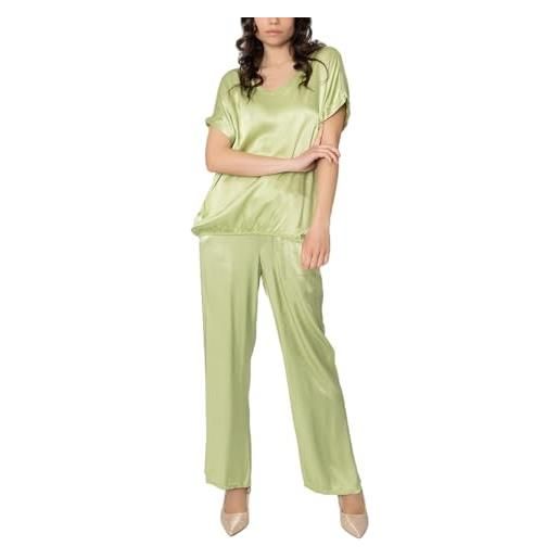 Generico completo donna elegante tailleur in raso 100% viscosa 2 pezzi set completi di pantalone e maglia da cerimonia a taglia unica. 