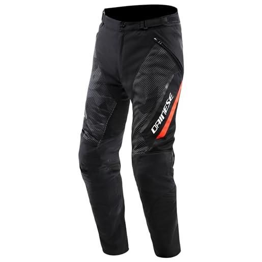 Dainese - drake 2 super air tex pants, pantaloni da moto ventilati, in tessuto, per stagione estiva, con protezioni removibili, man, nero/antracite/rosso-fluo, 64