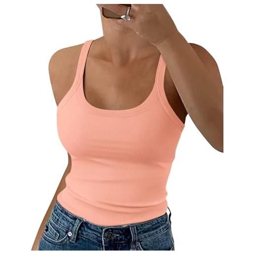 EADINVE canotta da donna con scollo rotondo e spalline sottili a costine senza maniche slim fit canotta abiti casual estivi 2025, corallo, xx-large