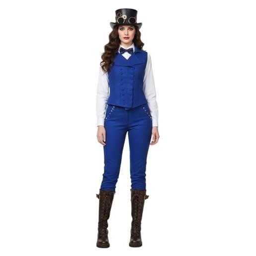 BPURB gilet doppiopetto da donna vittoriano edoardiano, vintage, steampunk, colletto con risvolto, vestibilità aderente, senza maniche, marrone scuro, l