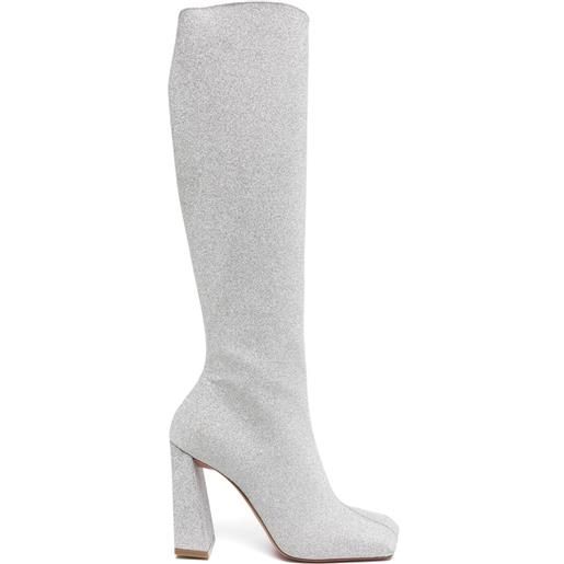 Amina Muaddi stivali al ginocchio marine - argento
