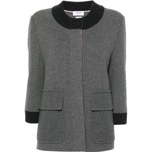 Thom Browne cardigan lungo con rifinitura a contrasto - grigio