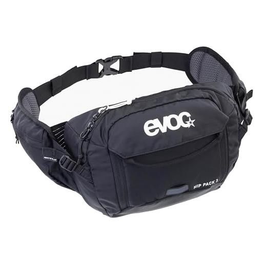 EVOC hip pack 3 marsupio, borsa da cintura (comoda borsa da cintura con scomparto per sacca idrica, air flow contact system, volume: 3 l), nero