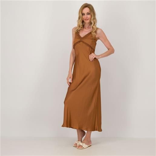 Caterina Lancini abito smanicato in raso con dettagli in pizzo