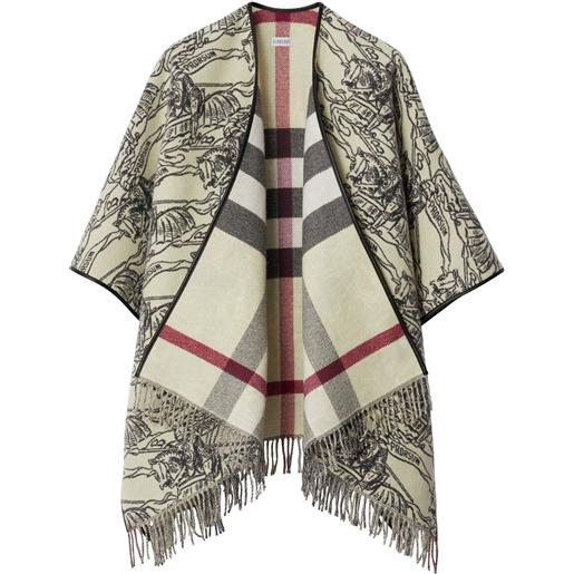 Burberry poncho equestrian knight con frange - toni neutri