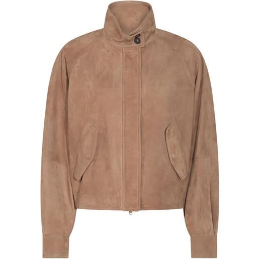 Brunello Cucinelli bomber in pelle scamosciata - marrone