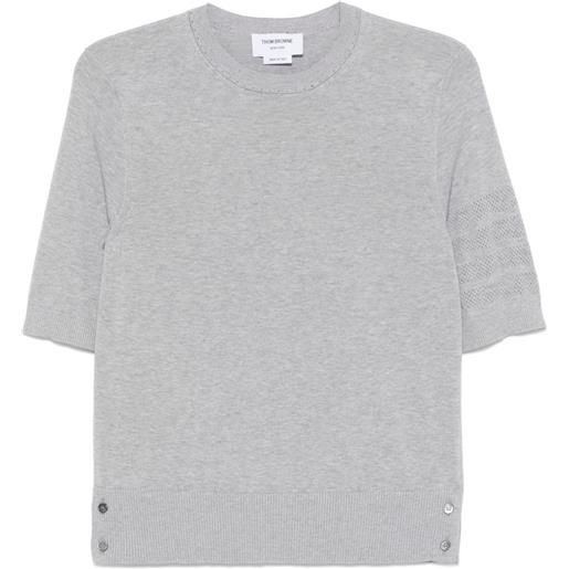 Thom Browne t-shirt con dettaglio a 4 righe e lavorazione pointelle - grigio
