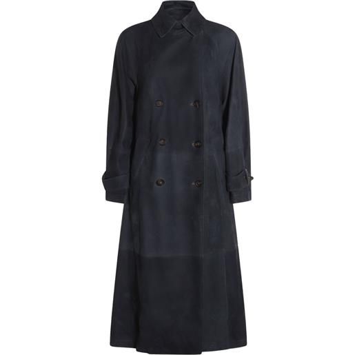 Brunello Cucinelli trench in pelle scamosciata - blu