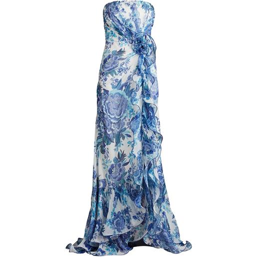 Tadashi Shoji abito da sera a fiori senza spalline - bianco