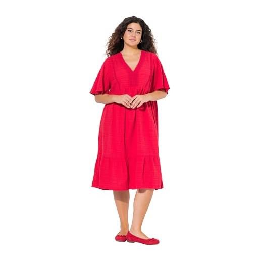 Ulla Popken abito midi dal taglio svasato in seersucker con scollo a v e mezze maniche litchi 50+ 839746530-50+